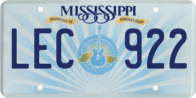 MS license plate LEC922