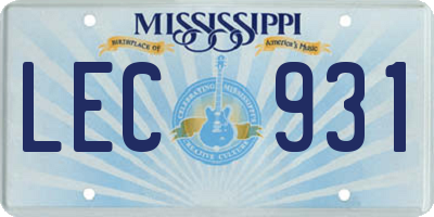 MS license plate LEC931