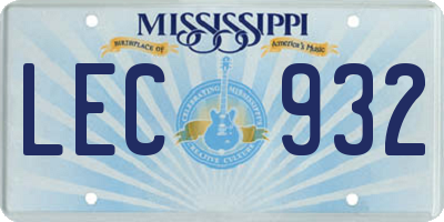 MS license plate LEC932
