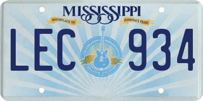 MS license plate LEC934