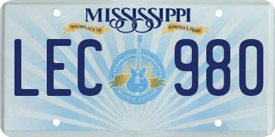 MS license plate LEC980