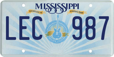 MS license plate LEC987