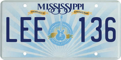 MS license plate LEE136
