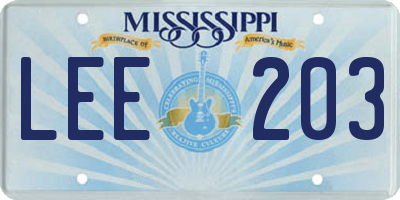 MS license plate LEE203