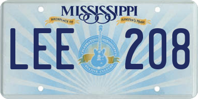 MS license plate LEE208