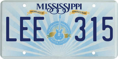 MS license plate LEE315