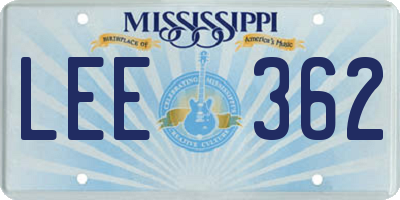 MS license plate LEE362
