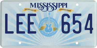 MS license plate LEE654