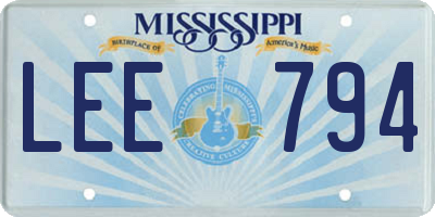 MS license plate LEE794