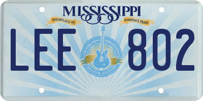 MS license plate LEE802