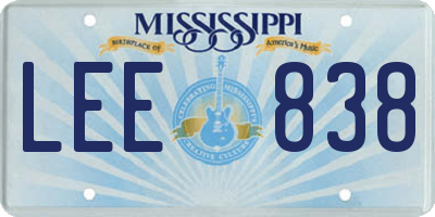 MS license plate LEE838