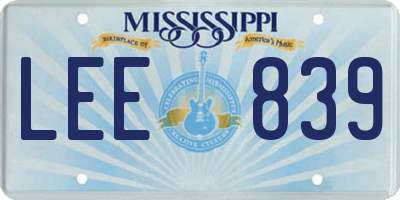 MS license plate LEE839