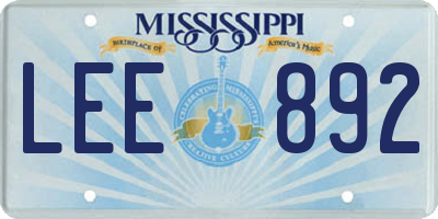 MS license plate LEE892