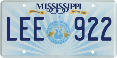 MS license plate LEE922