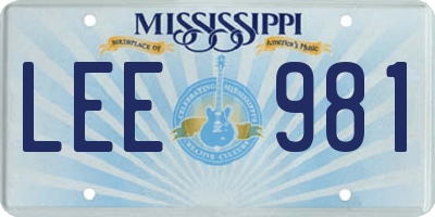 MS license plate LEE981