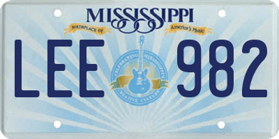 MS license plate LEE982