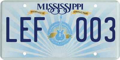 MS license plate LEF003