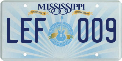 MS license plate LEF009