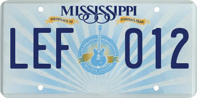 MS license plate LEF012