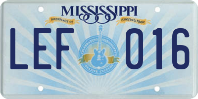 MS license plate LEF016