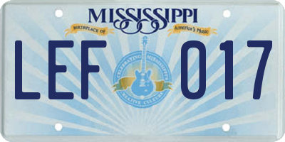 MS license plate LEF017