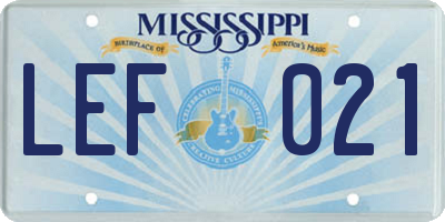 MS license plate LEF021