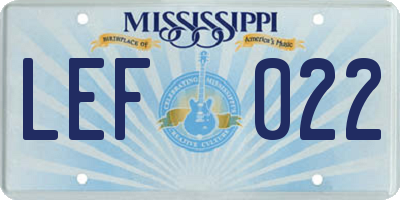 MS license plate LEF022