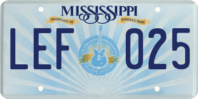 MS license plate LEF025