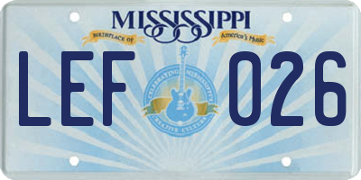 MS license plate LEF026