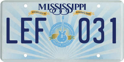 MS license plate LEF031