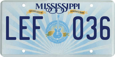MS license plate LEF036