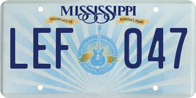 MS license plate LEF047