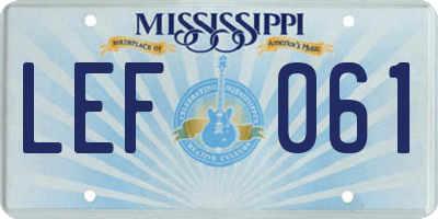 MS license plate LEF061