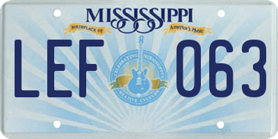 MS license plate LEF063