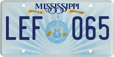 MS license plate LEF065