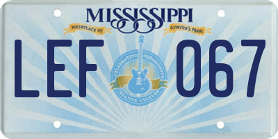 MS license plate LEF067