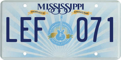 MS license plate LEF071