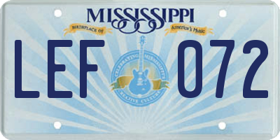 MS license plate LEF072