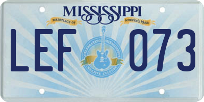 MS license plate LEF073
