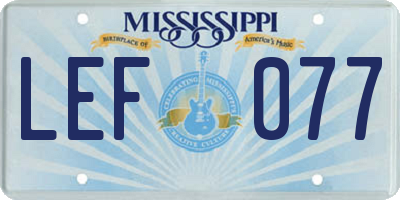 MS license plate LEF077