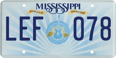 MS license plate LEF078