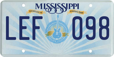 MS license plate LEF098
