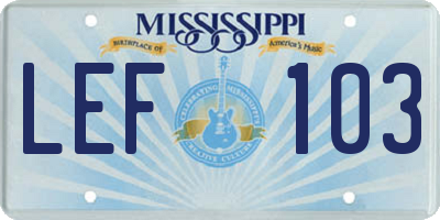 MS license plate LEF103