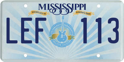 MS license plate LEF113