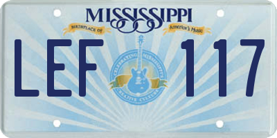 MS license plate LEF117