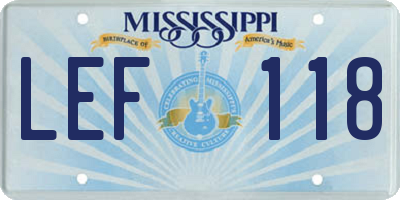MS license plate LEF118