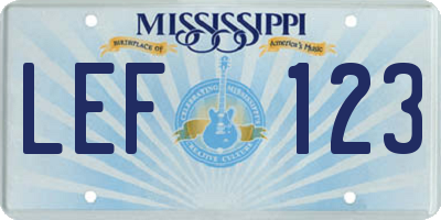 MS license plate LEF123