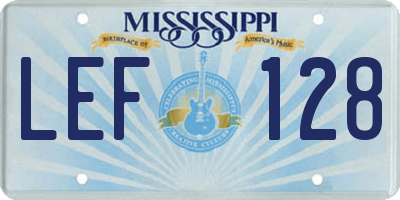 MS license plate LEF128