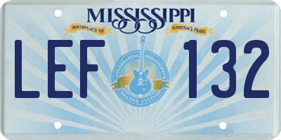 MS license plate LEF132
