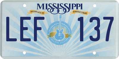 MS license plate LEF137